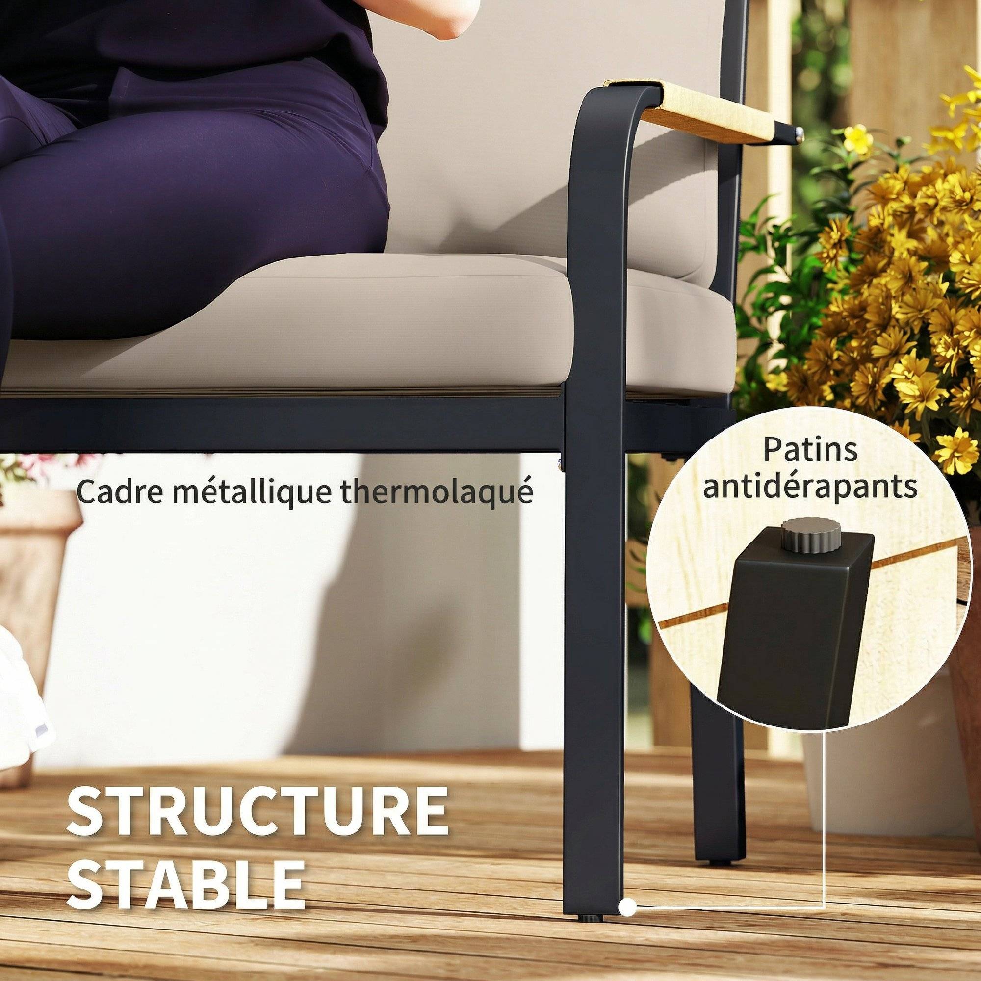 ComfortXL - Salon de jardin d'angle 7 pièces modulable métal corde table WPC terrasse coussins kaki - ComfortXL Outdoor Living - Image 9