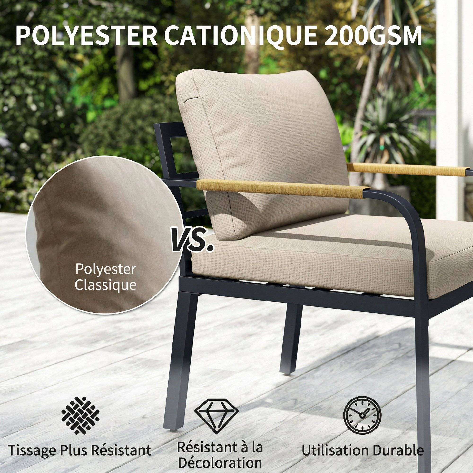 ComfortXL - Salon de jardin d'angle 7 pièces modulable métal corde table WPC terrasse coussins kaki - ComfortXL Outdoor Living - Image 7