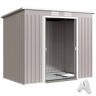 Abri de jardin extérieur 2,42 m² (213 x 130 x 172 cm) avec porte coulissante, toit en pente, base et 2 fenêtres, gris clair