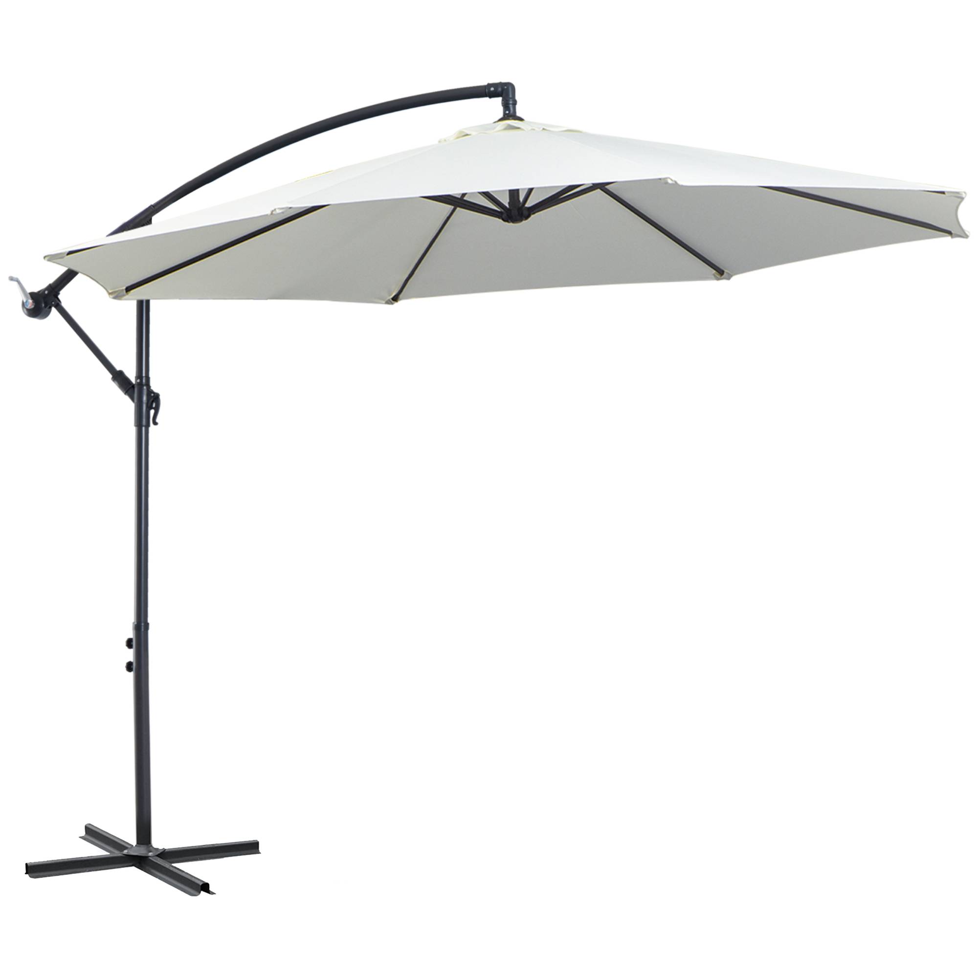 Parasol déporté avec manivelle, tissu polyester crème, 300 cm, structure en acier, pour terrasse et jardin - PANGIVO - Image 1
