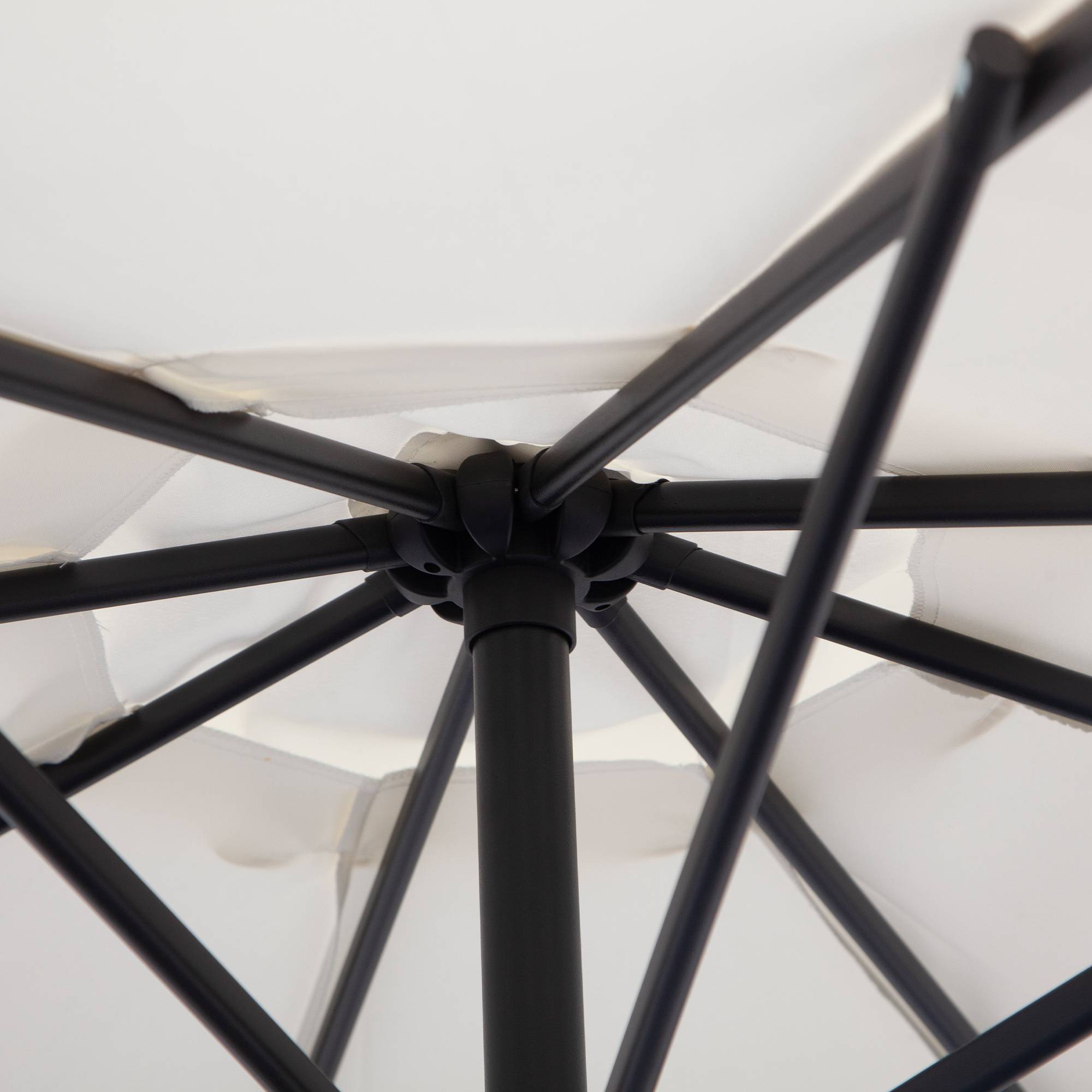 Parasol déporté avec manivelle, tissu polyester crème, 300 cm, structure en acier, pour terrasse et jardin - PANGIVO - Image 7