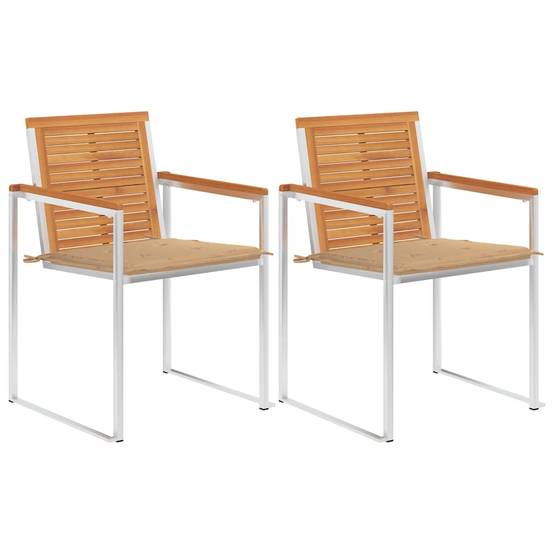 Lot de 2 Fauteuils d'Extérieur Design en Bois et Acier avec Coussins Confortables Beige – ComfortXL Outdoor Living - Image 1