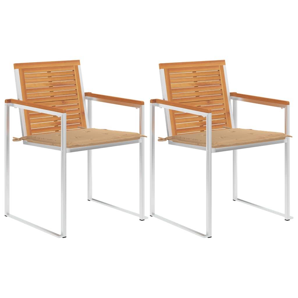 Lot de 2 Fauteuils d'Extérieur Design en Bois et Acier avec Coussins Confortables Beige – ComfortXL Outdoor Living - Image 1