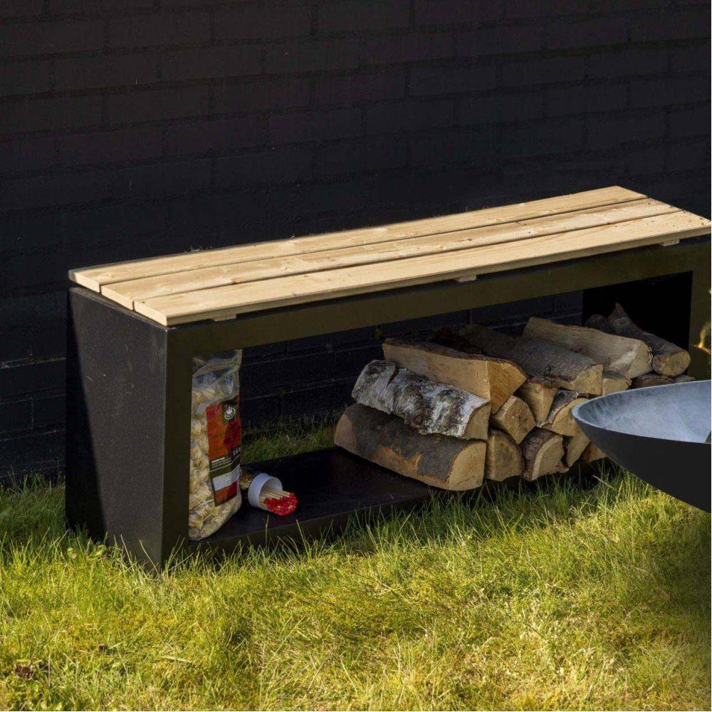 Esschert Design - Banc acier et bois avec rangement à bûches Droit - Image 2