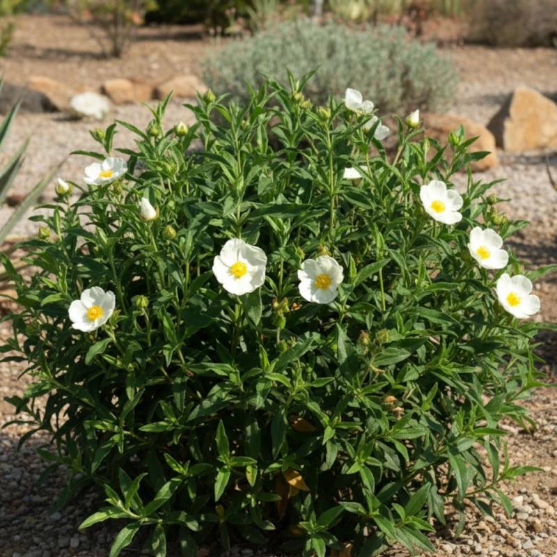 Ciste des Corbière, Cistus à fleurs Blanche - feuillage Persistant - Pot de 4L - 40/60 cm- hauteur à maturité De 0,50 m à 1,00 m - Image 2