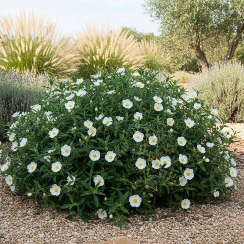 Ciste des Corbière, Cistus à fleurs Blanche - feuillage Persistant - Pot de 4L - 40/60 cm-  hauteur à maturité De 0,50 m à 1,00 m - Image 3