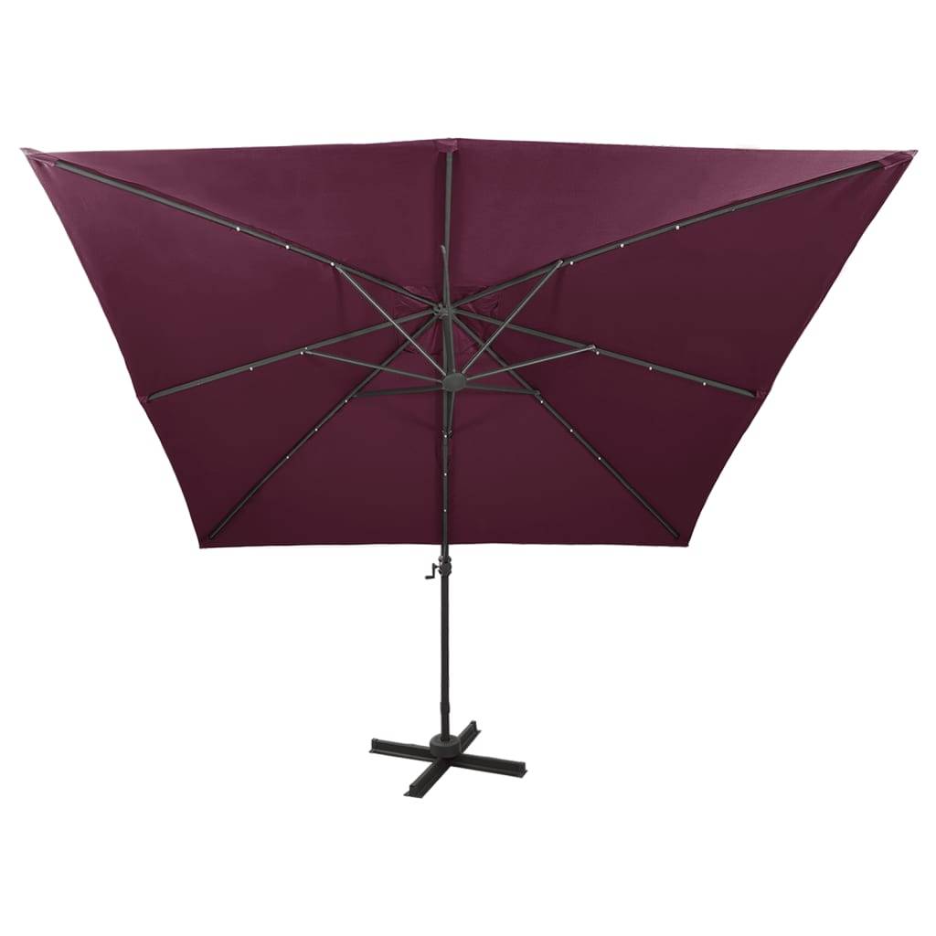 Helloshop26 - Parasol meuble de jardin déporté avec mât et lumières led 300 cm rouge bordeaux - Image 3