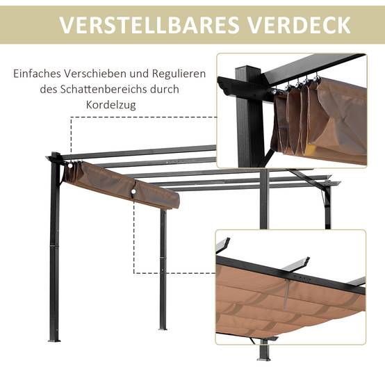 Pergola Aluminium Toit Rétractable Tonnelle Terrasse Jardin 3x4m Ombrage - ComfortXL Outdoor Living - Image 4