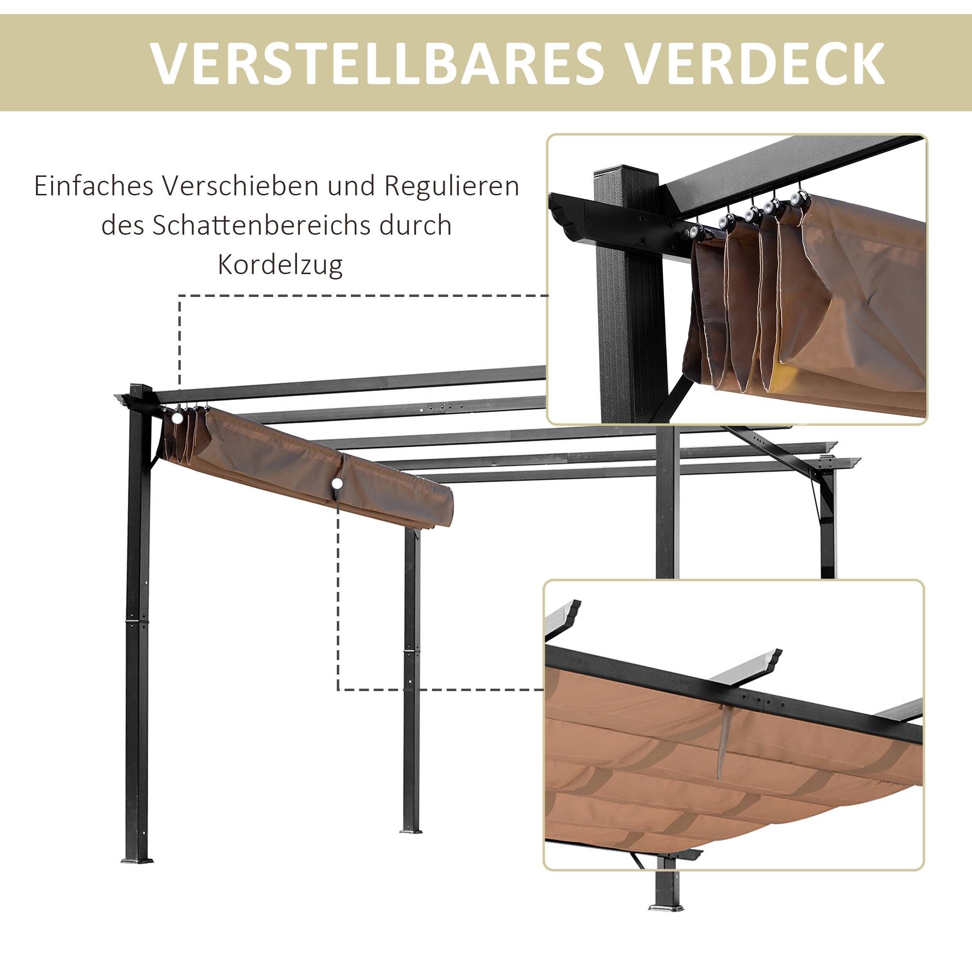 Pergola Aluminium Toit Rétractable Tonnelle Terrasse Jardin 3x4m Ombrage - ComfortXL Outdoor Living - Image 4