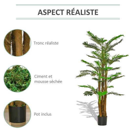 Palmier Artificiel H.1,85 m Arbre Artificiel Tronc Branches Lichen Feuilles Grand réalisme Pot Inclus - Image 7