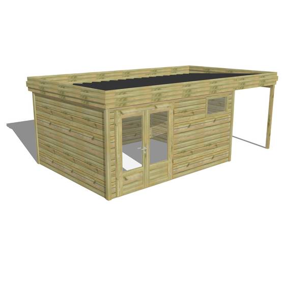 ABRI DE JARDIN bois autoclave 27mm - 6,34x3,44m / 22m2 - Bac acier - Abri Français - Image 1