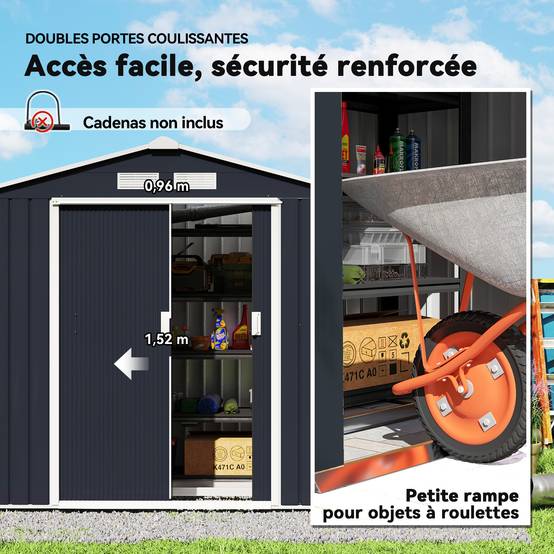 Abri de jardin en acier pour jardin rangement outillage fondation incluse 213x130cm gris - ComfortXL Outdoor Living - Image 7