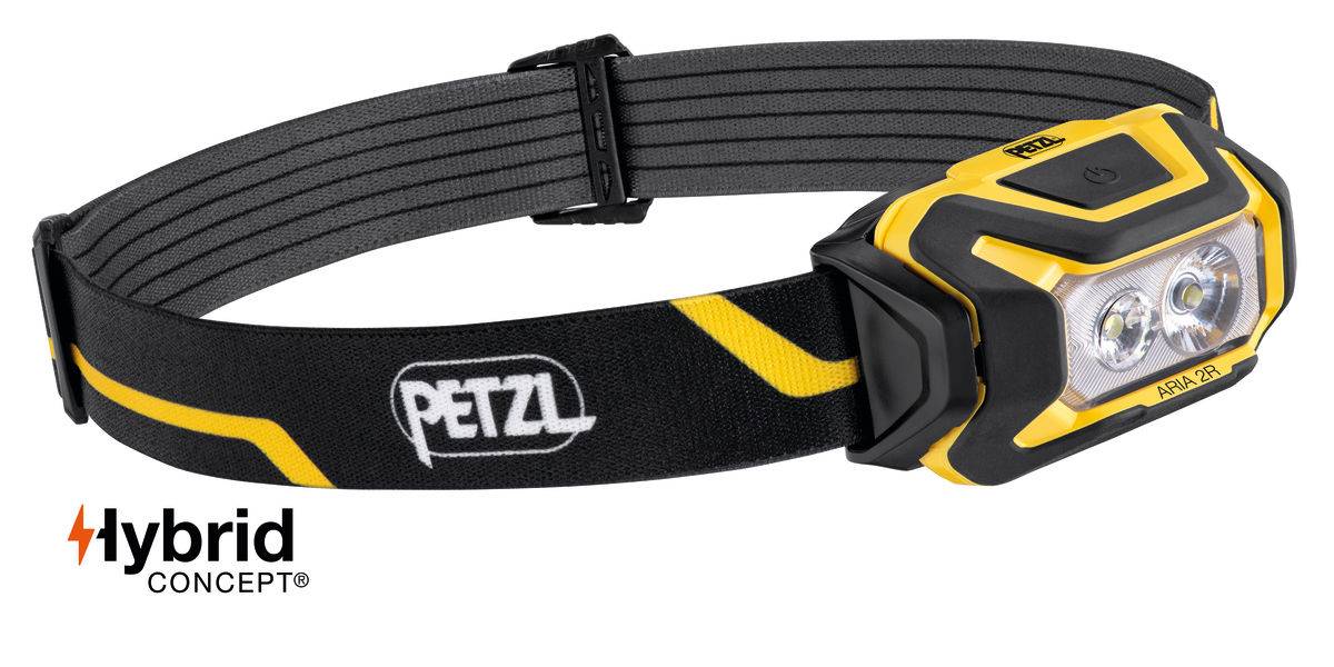 Lampe frontale compacte PETZL Aria 2R Etanche - 600 lumens - Noir/Jaune - Batterie incluse - E071AA00 - Image 1