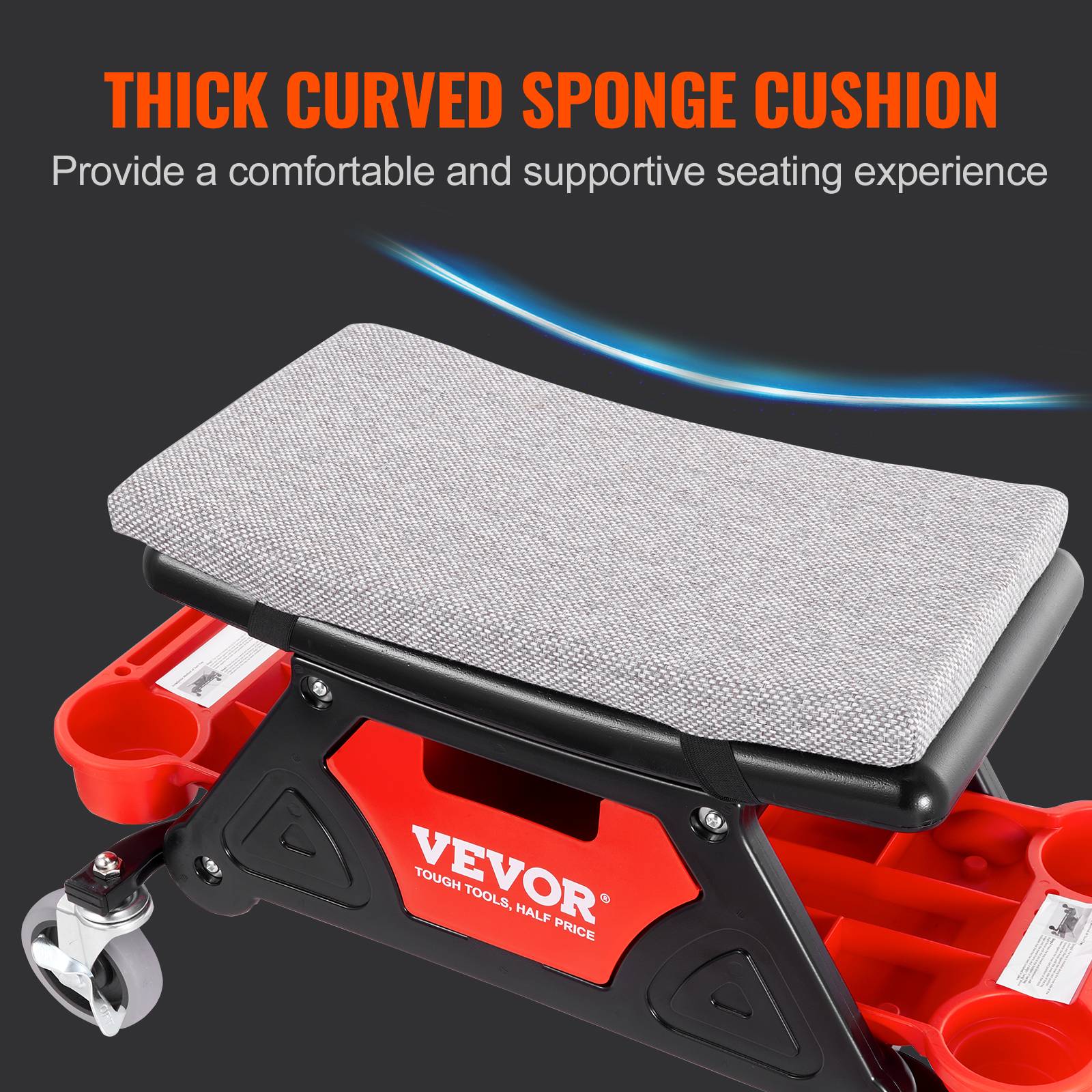 VEVOR Tabouret atelier mobile, charge 136 kg. Roulettes, plateau outils. Entretien auto, garage. - Image 3