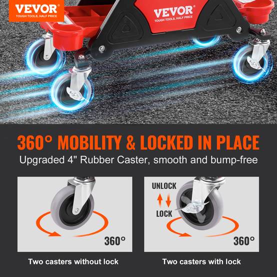 VEVOR Tabouret atelier mobile, charge 136 kg. Roulettes, plateau outils. Entretien auto, garage. - Image 2