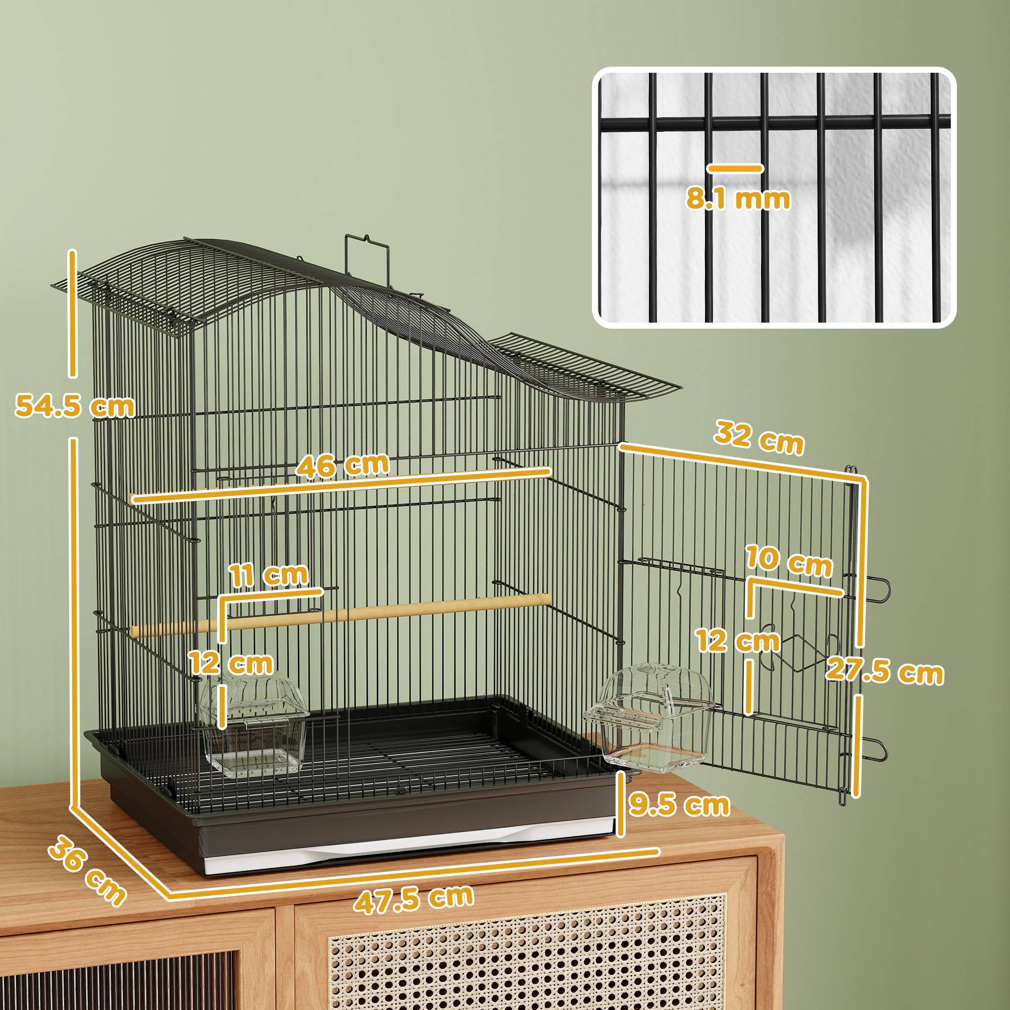 ComfortXL - Cage à oiseaux métal noir 47,5 x 36 x 54,5 cm pour petits oiseaux 4 portes - ComfortXL Outdoor Living - Image 5