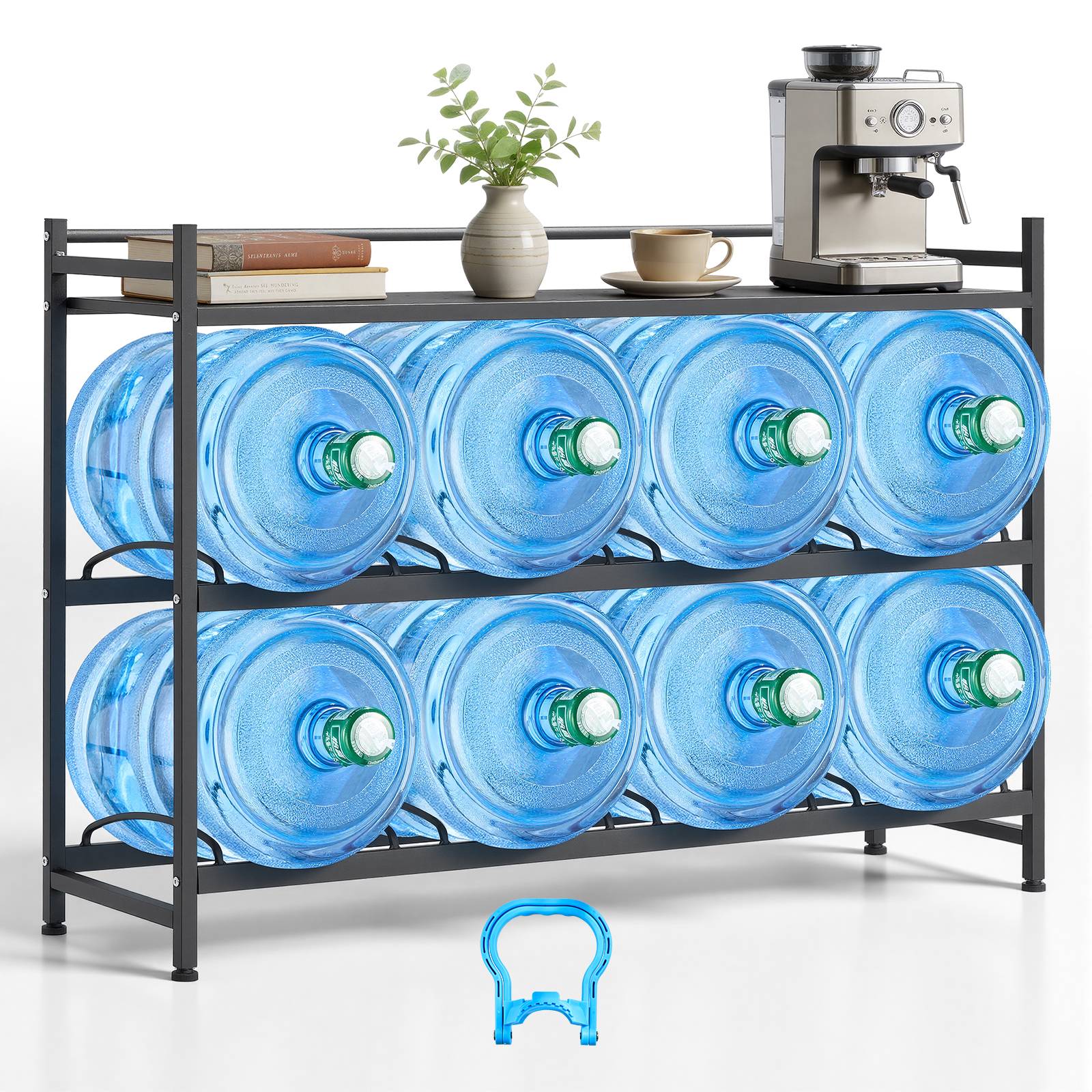 Vevor - VEVOR Support pour bonbonnes d'eau, rack 8 bidons 11/19L, 3 niveaux 4 rangées, étagère supérieure, cadre acier Q195, noir - Image 1