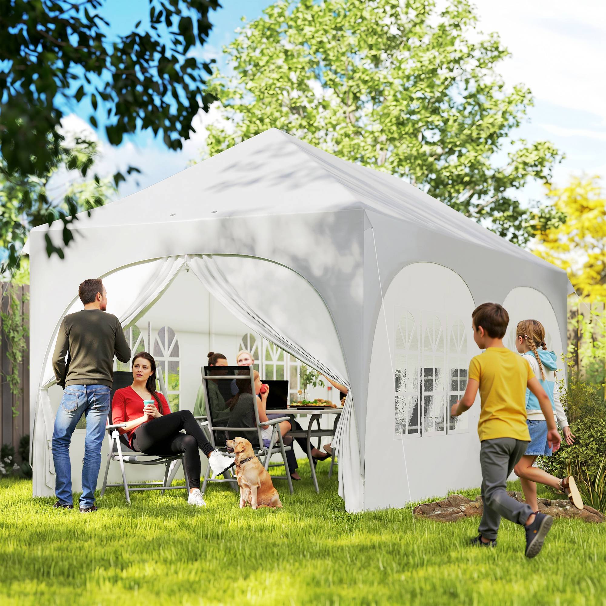 Tente pliante pop-up 6 x 3 m avec 6 panneaux latéraux détachables, hauteur réglable et sac de transport, gris clair - Image 3
