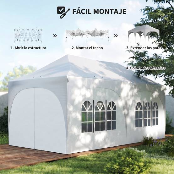 Tente pliante pop-up 6 x 3 m avec 6 panneaux latéraux détachables, hauteur réglable et sac de transport, gris clair - Image 10