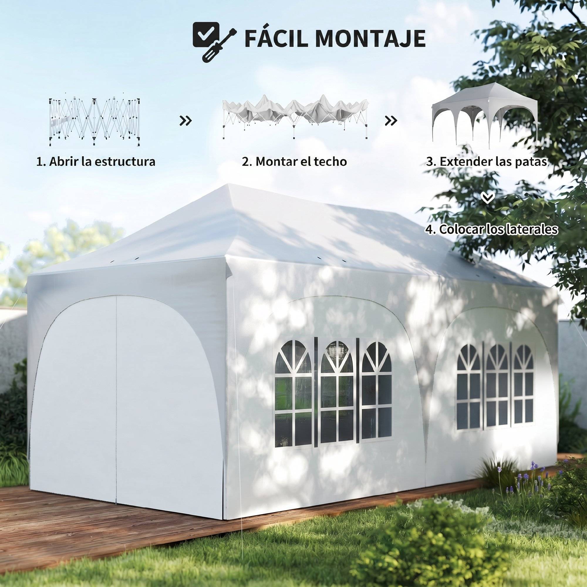 Tente pliante pop-up 6 x 3 m avec 6 panneaux latéraux détachables, hauteur réglable et sac de transport, gris clair - Image 10