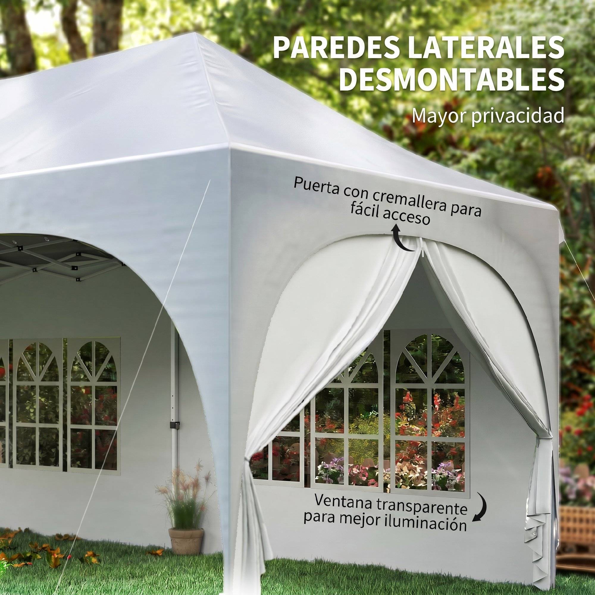Tente pliante pop-up 6 x 3 m avec 6 panneaux latéraux détachables, hauteur réglable et sac de transport, gris clair - Image 9
