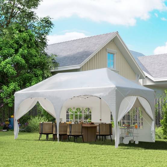 Tente pliante pop-up 6 x 3 m avec 6 panneaux latéraux détachables, hauteur réglable et sac de transport, gris clair - Image 4