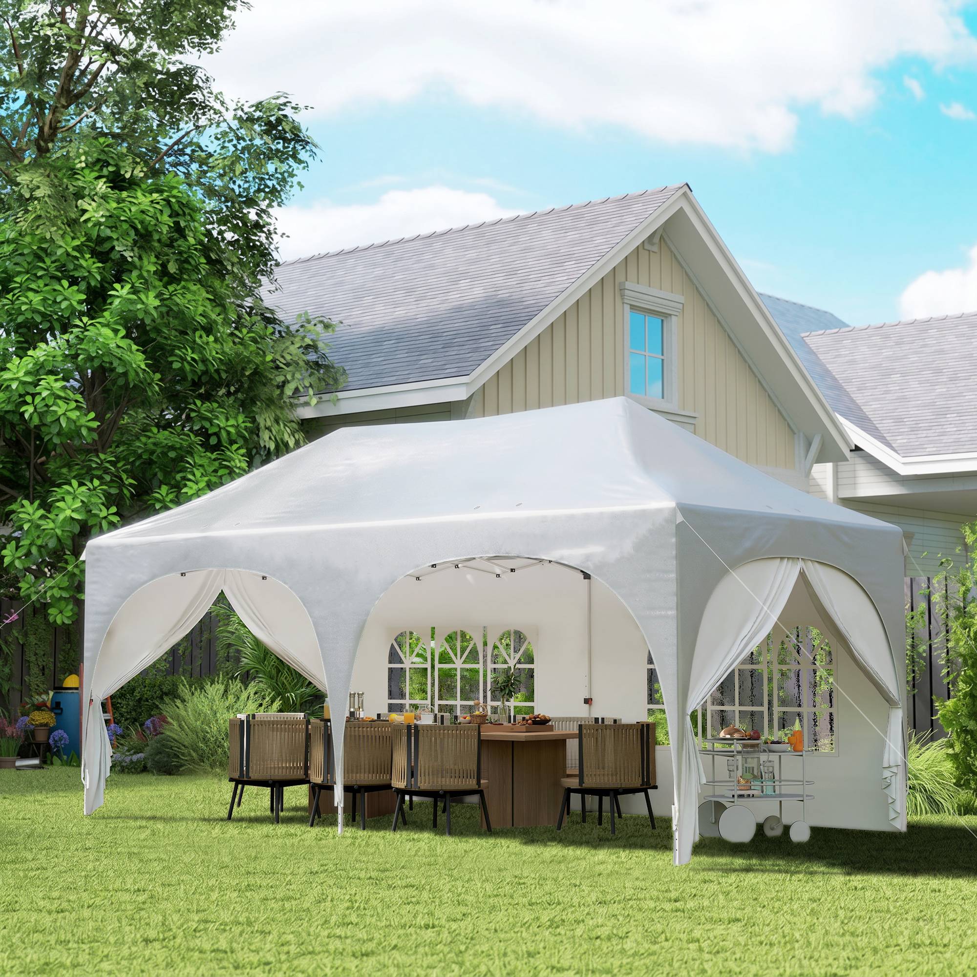 Tente pliante pop-up 6 x 3 m avec 6 panneaux latéraux détachables, hauteur réglable et sac de transport, gris clair - Image 4