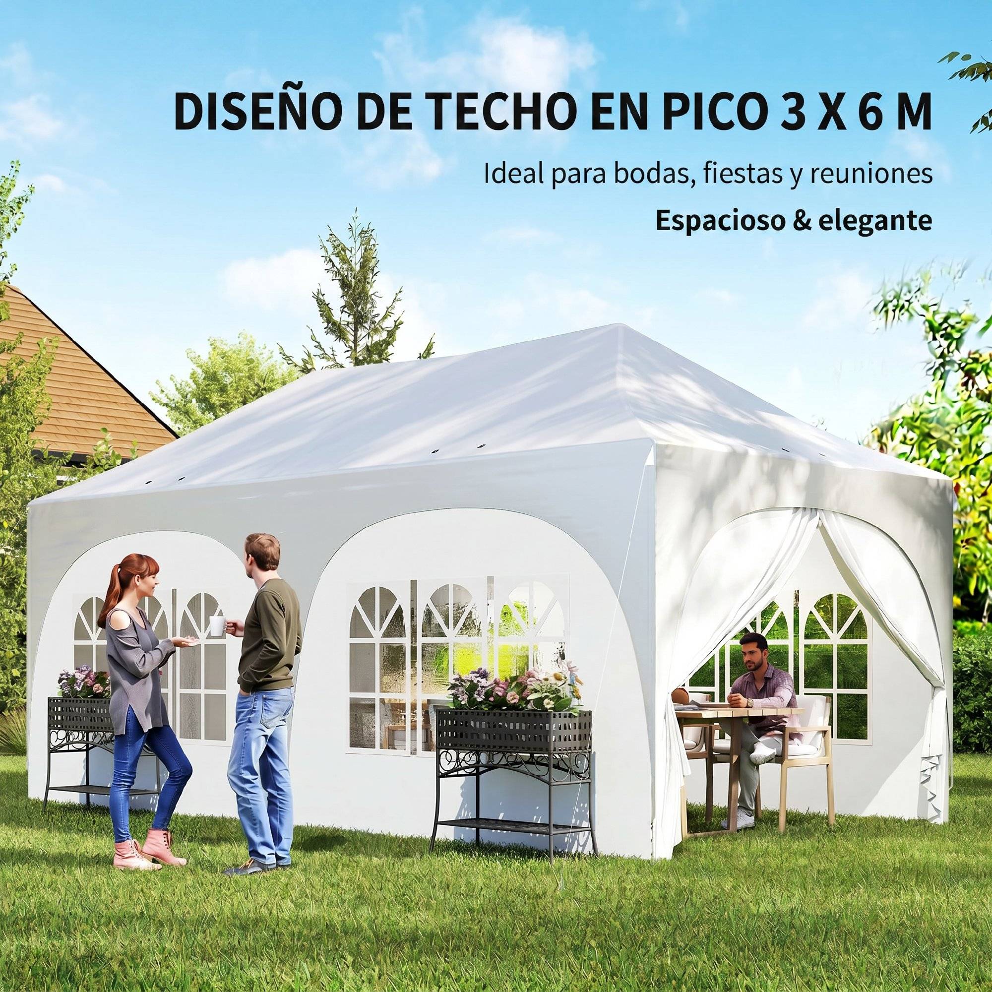 Tente pliante pop-up 6 x 3 m avec 6 panneaux latéraux détachables, hauteur réglable et sac de transport, gris clair - Image 6