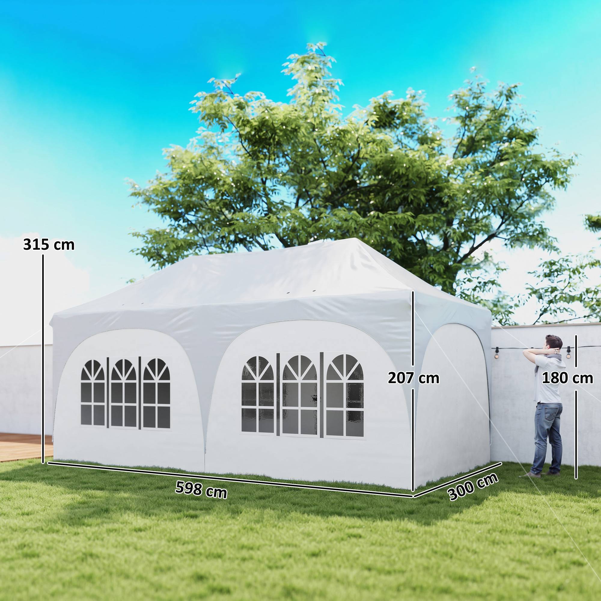 Tente pliante pop-up 6 x 3 m avec 6 panneaux latéraux détachables, hauteur réglable et sac de transport, gris clair - Image 5