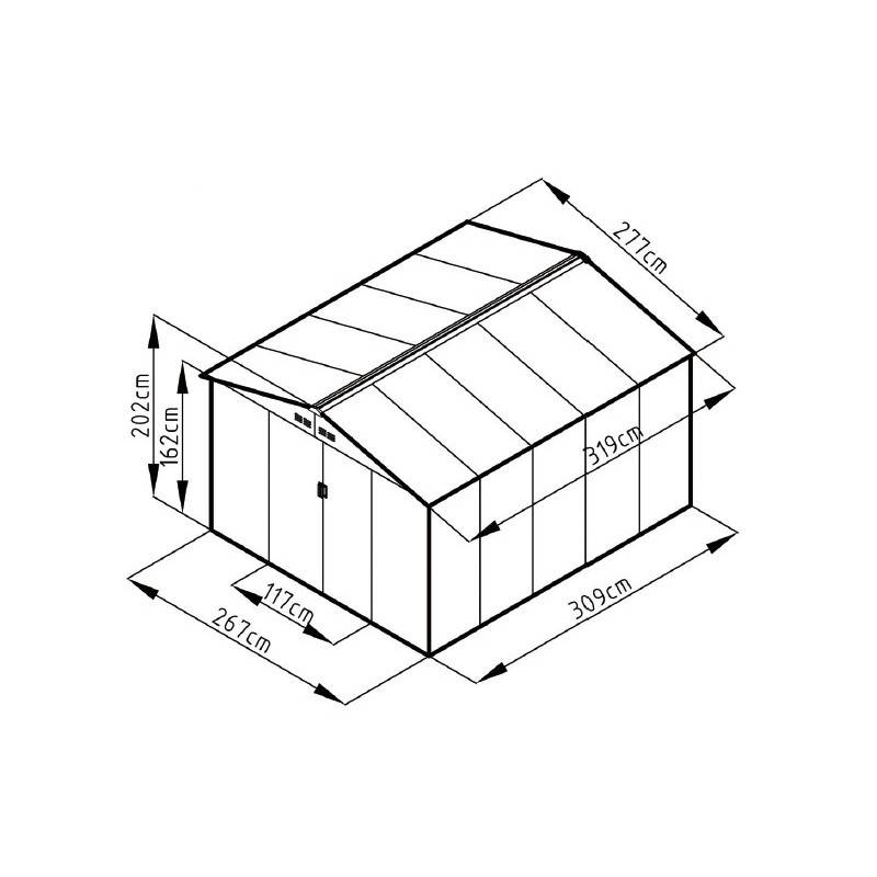 X-Metal - Abri de jardin métal 8,84m² anthracite avec kit d'ancrage et double porte X-Metal - Image 3