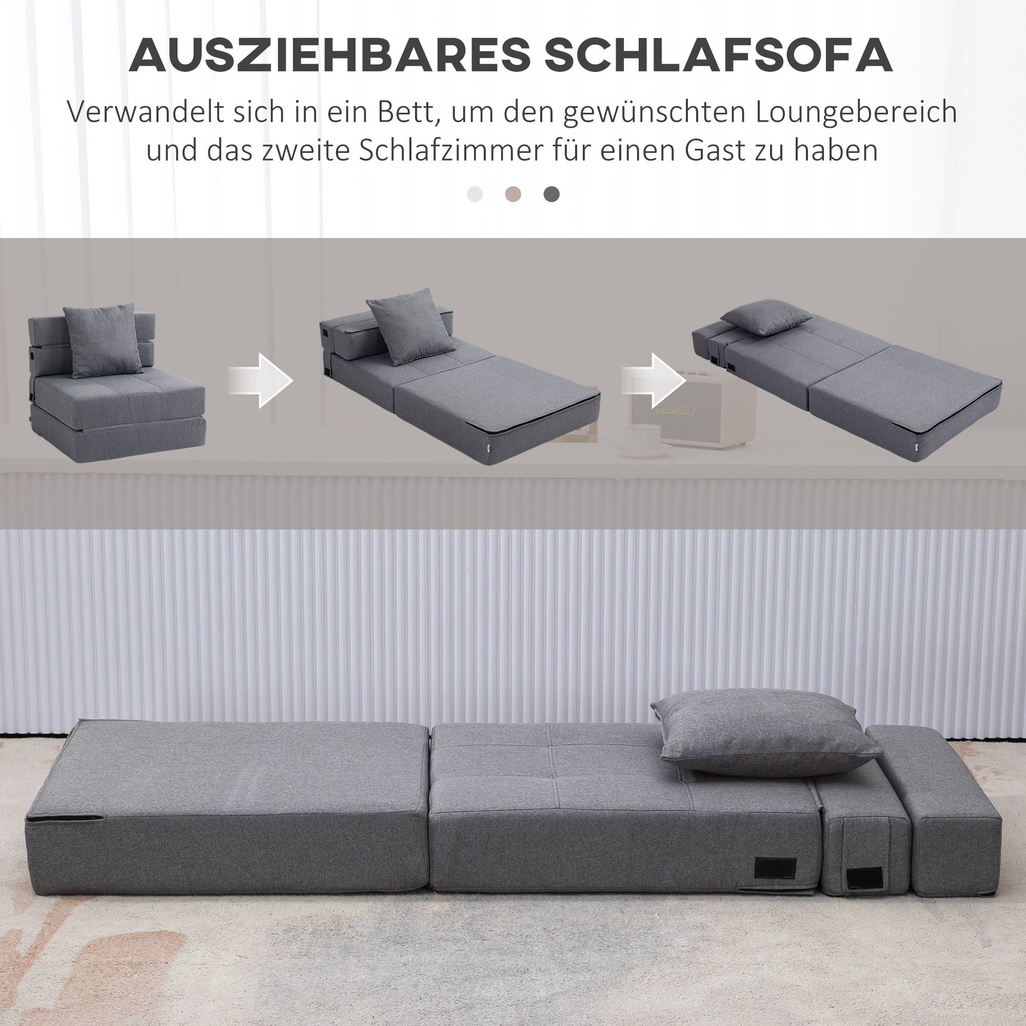 Fauteuil convertible, inclinable, lit d'appoint. Housse amovible, 70 cm x 70 cm x 61 cm, gris foncé. - Image 6