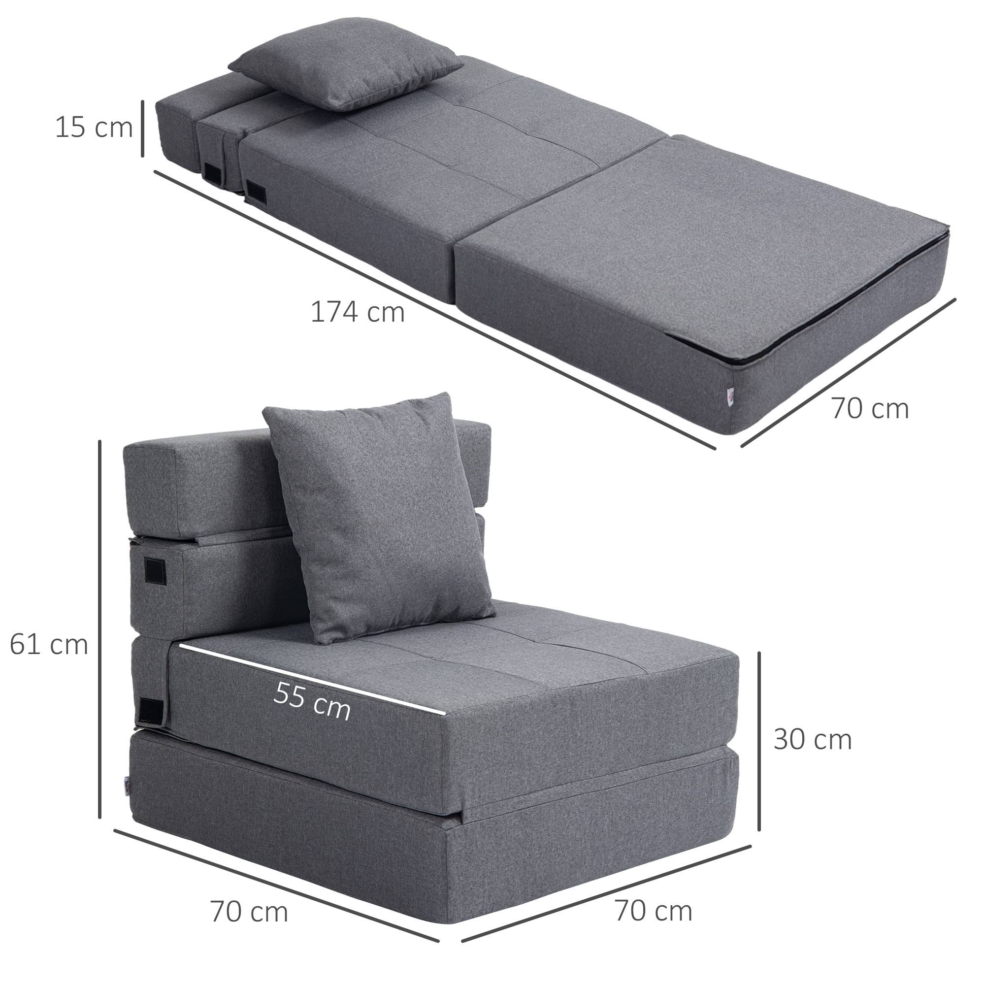 Fauteuil convertible, inclinable, lit d'appoint. Housse amovible, 70 cm x 70 cm x 61 cm, gris foncé. - Image 5
