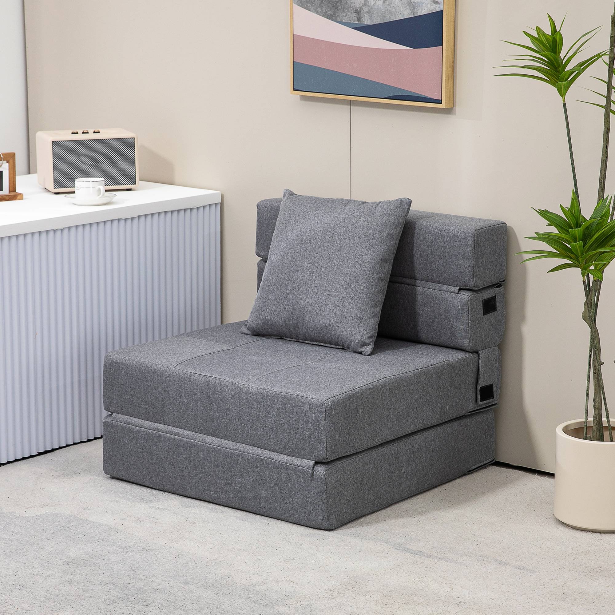 Fauteuil convertible, inclinable, lit d'appoint. Housse amovible, 70 cm x 70 cm x 61 cm, gris foncé. - Image 3
