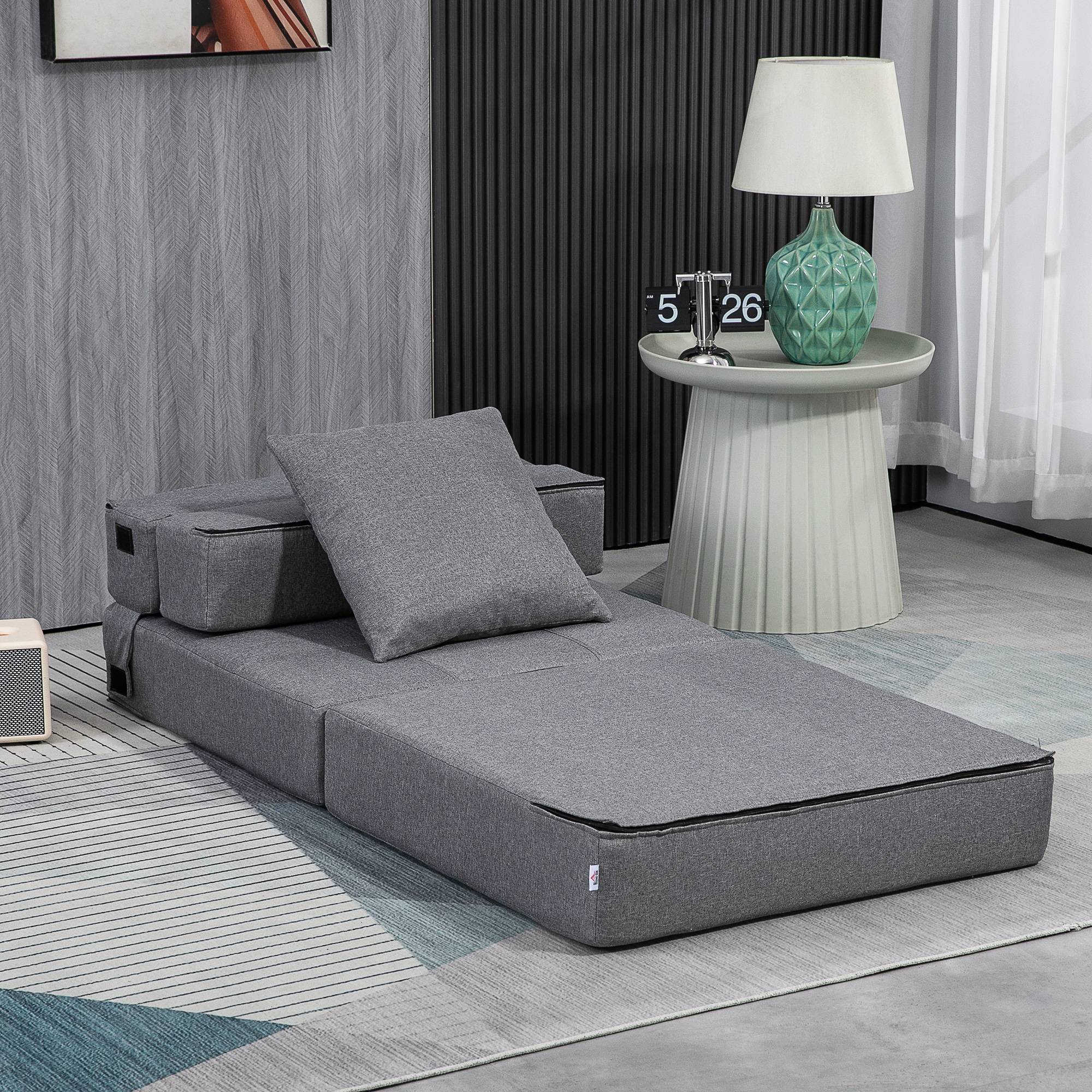 Fauteuil convertible, inclinable, lit d'appoint. Housse amovible, 70 cm x 70 cm x 61 cm, gris foncé. - Image 4