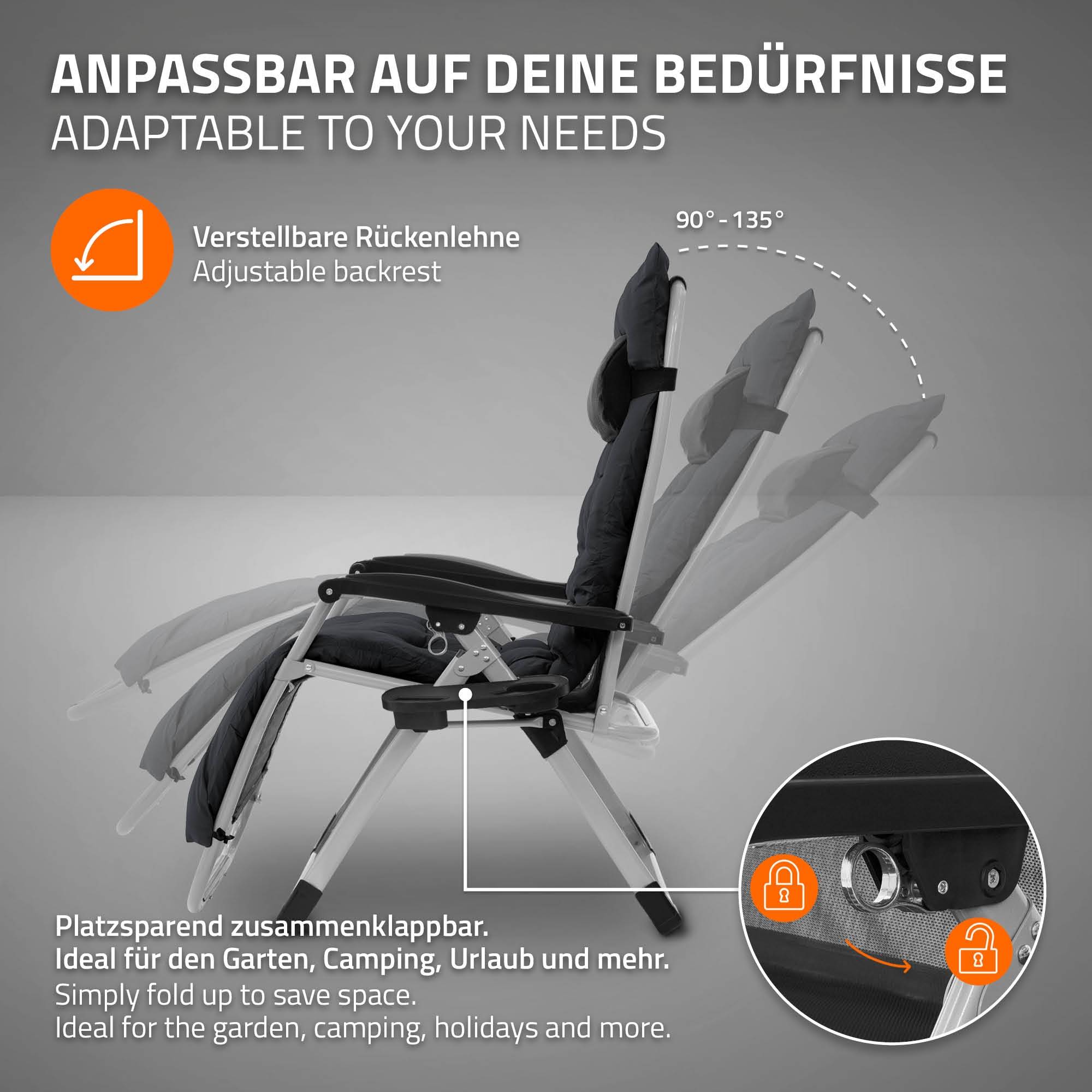 Ecd-Germany - Chaise Longue Pliante Noire, avec Porte-Boisson, en Métal et Textile, Bain de Soleil Extra Large - Image 4