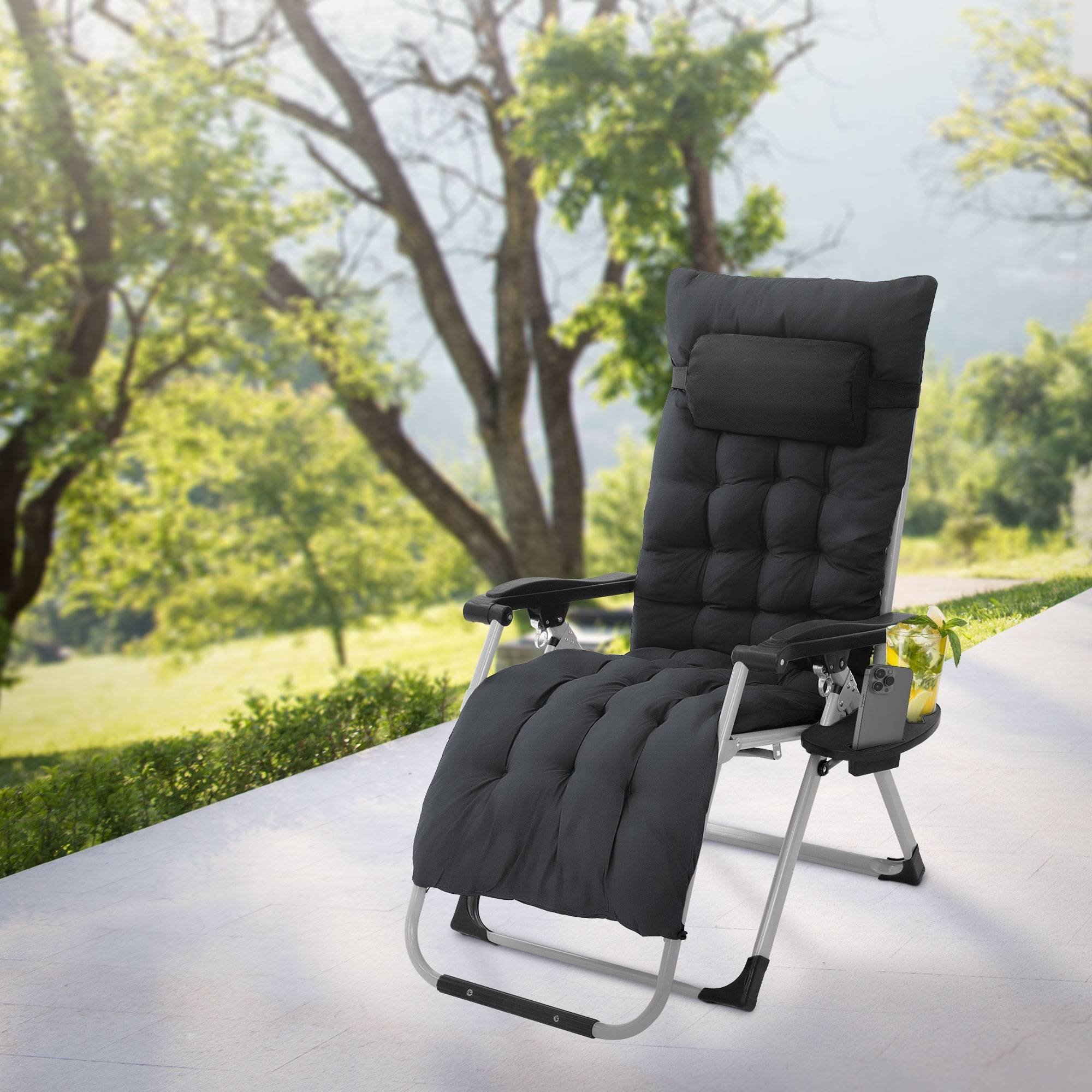 Ecd-Germany - Chaise Longue Pliante Noire, avec Porte-Boisson, en Métal et Textile, Bain de Soleil Extra Large - Image 8