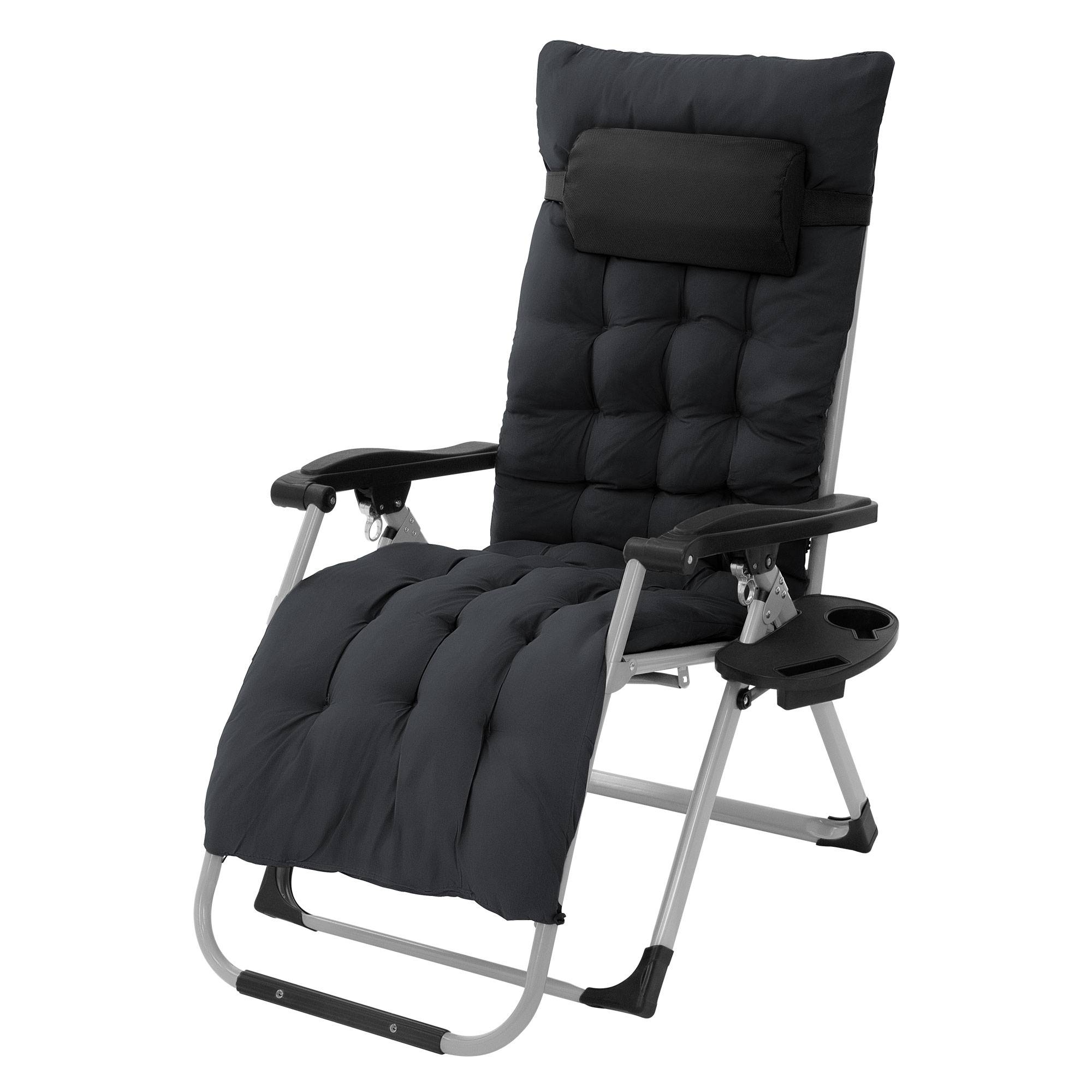 Ecd-Germany - Chaise Longue Pliante Noire, avec Porte-Boisson, en Métal et Textile, Bain de Soleil Extra Large - Image 1