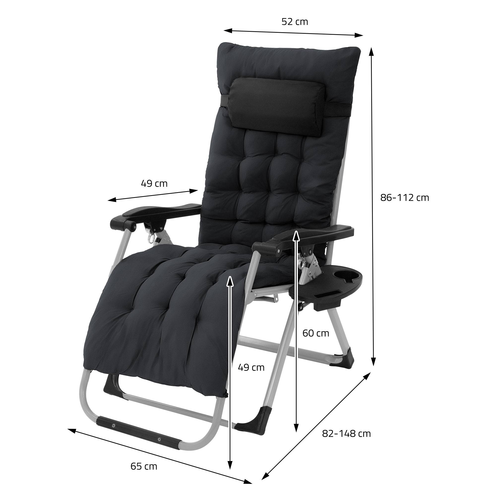 Ecd-Germany - Chaise Longue Pliante Noire, avec Porte-Boisson, en Métal et Textile, Bain de Soleil Extra Large - Image 7