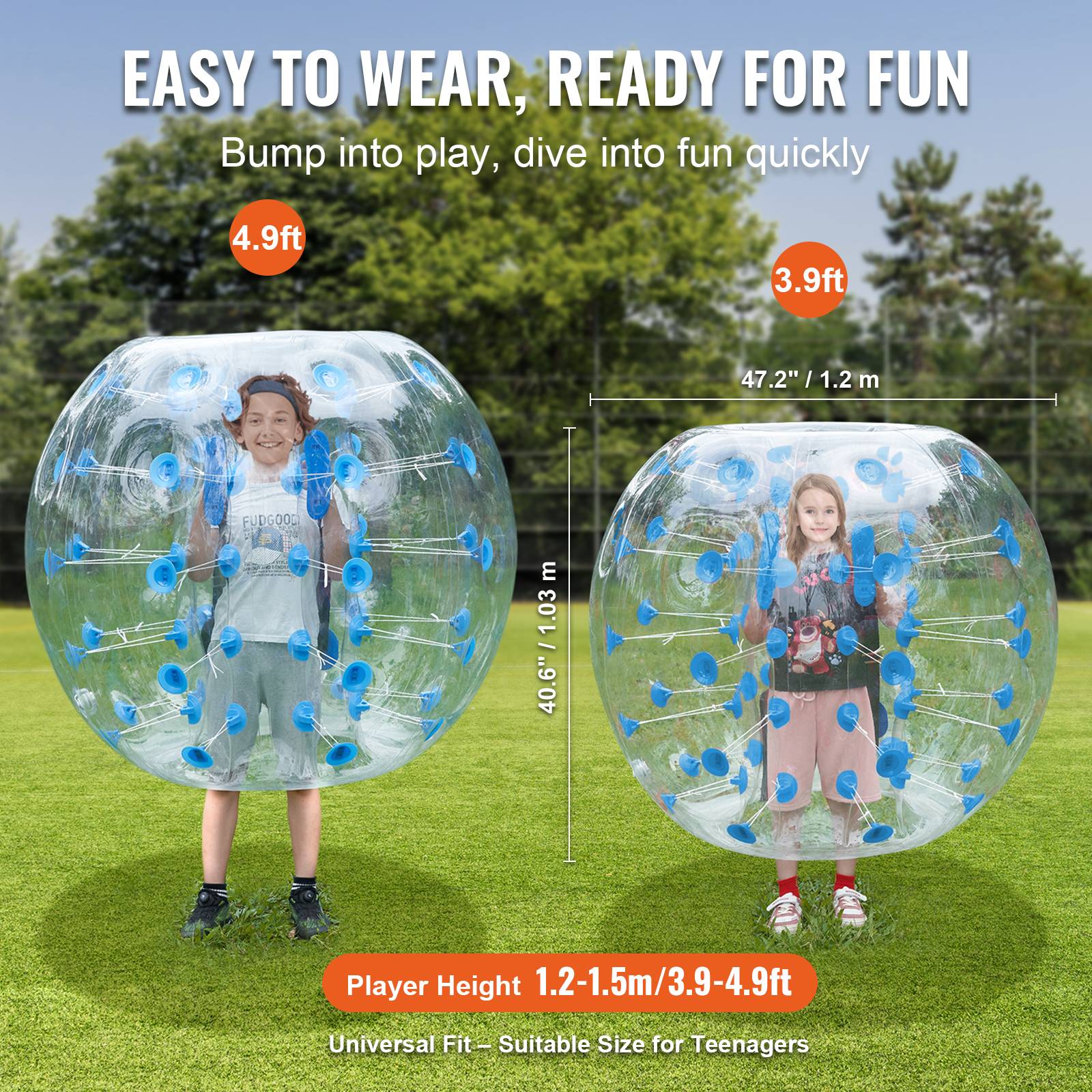VEVOR Bulle gonflable 1.2m pois bleu, PVC 0.8mm, pour jeux en plein air, adolescents/adultes. - Image 3