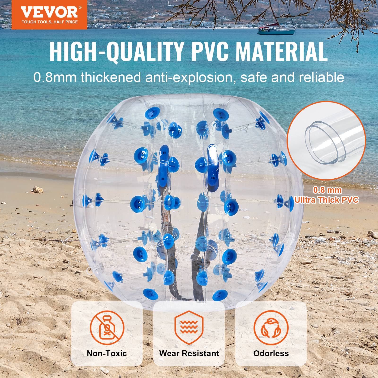 VEVOR Bulle gonflable 1.2m pois bleu, PVC 0.8mm, pour jeux en plein air, adolescents/adultes. - Image 2
