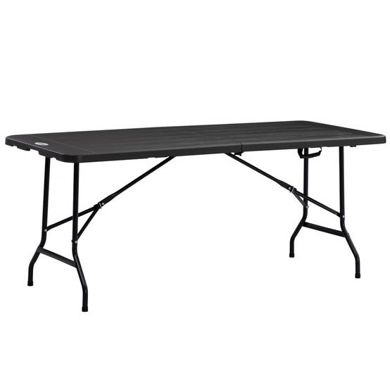 Table de jardin pliante rectangulaire portable pour 6 personnes, acier et PEHD, 180 x 75,5 x 73 cm, gris foncé - Image 1