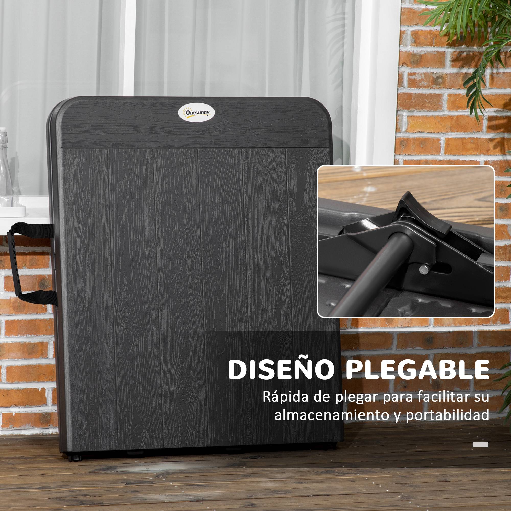 Table de jardin pliante rectangulaire portable pour 6 personnes, acier et PEHD, 180 x 75,5 x 73 cm, gris foncé - Image 8