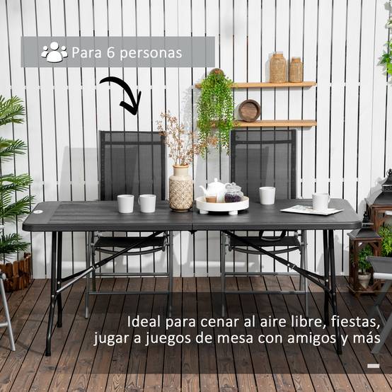 Table de jardin pliante rectangulaire portable pour 6 personnes, acier et PEHD, 180 x 75,5 x 73 cm, gris foncé - Image 6