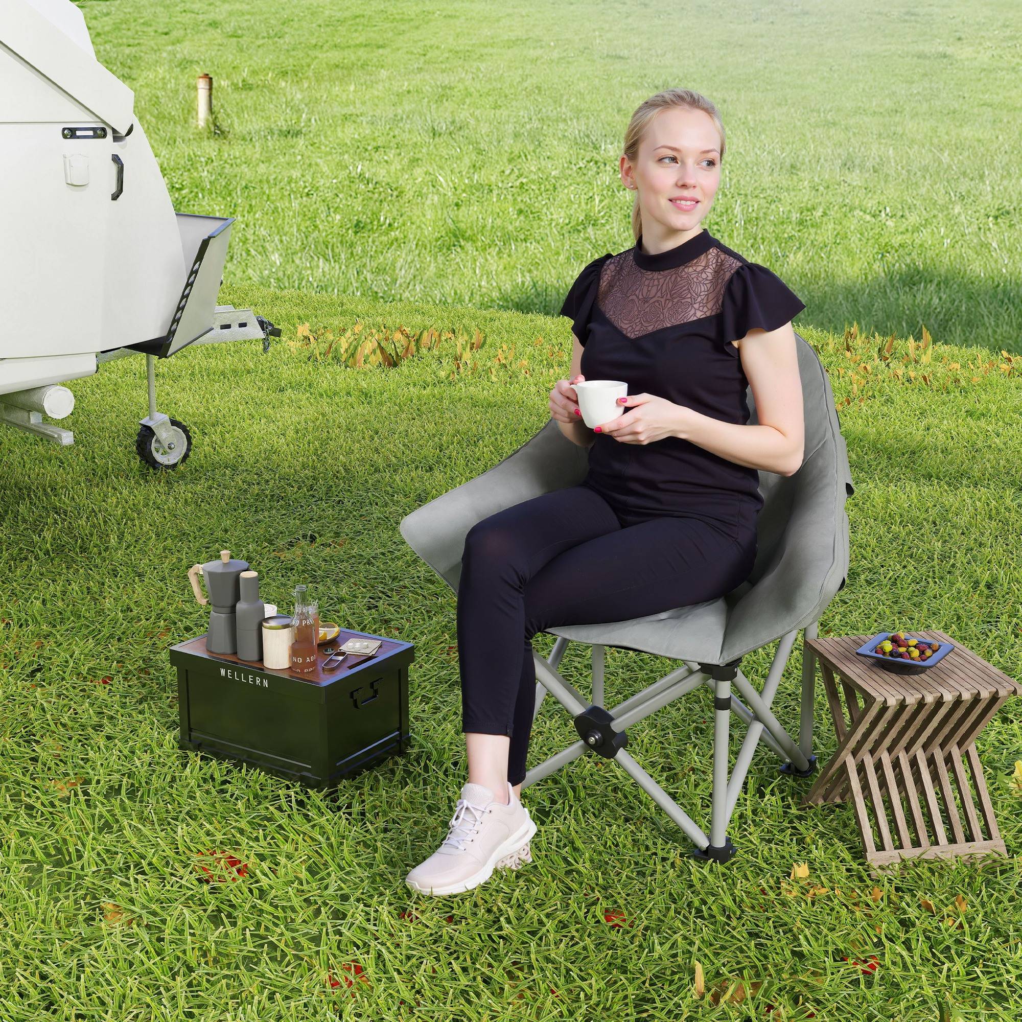 Chaise de camping pliante métal gris foncé 90 x 63 x 100 cm - PANGIVO - Image 10