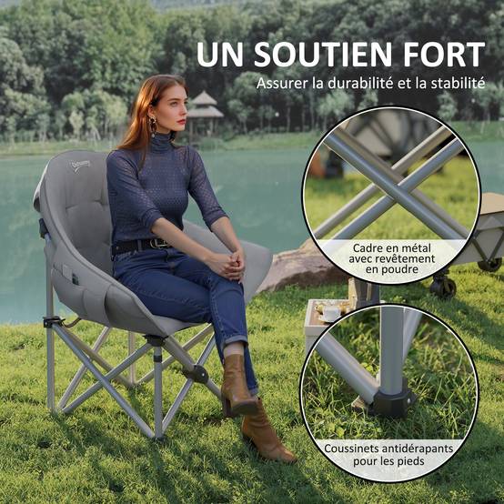 Chaise de camping pliante métal gris foncé 90 x 63 x 100 cm - PANGIVO - Image 7