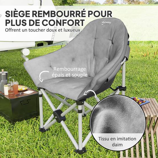 Chaise de camping pliante métal gris foncé 90 x 63 x 100 cm - PANGIVO - Image 6