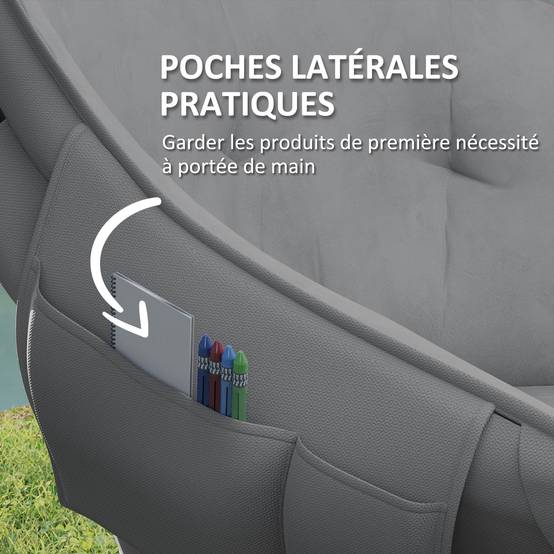 Chaise de camping pliante métal gris foncé 90 x 63 x 100 cm - PANGIVO - Image 8