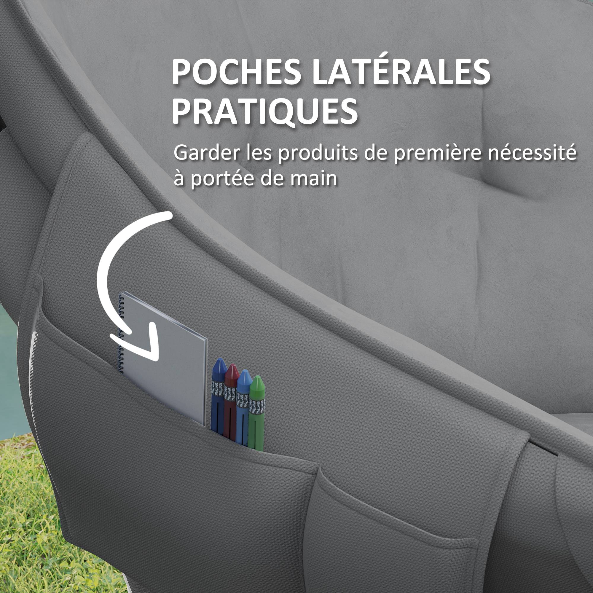 Chaise de camping pliante métal gris foncé 90 x 63 x 100 cm - PANGIVO - Image 8