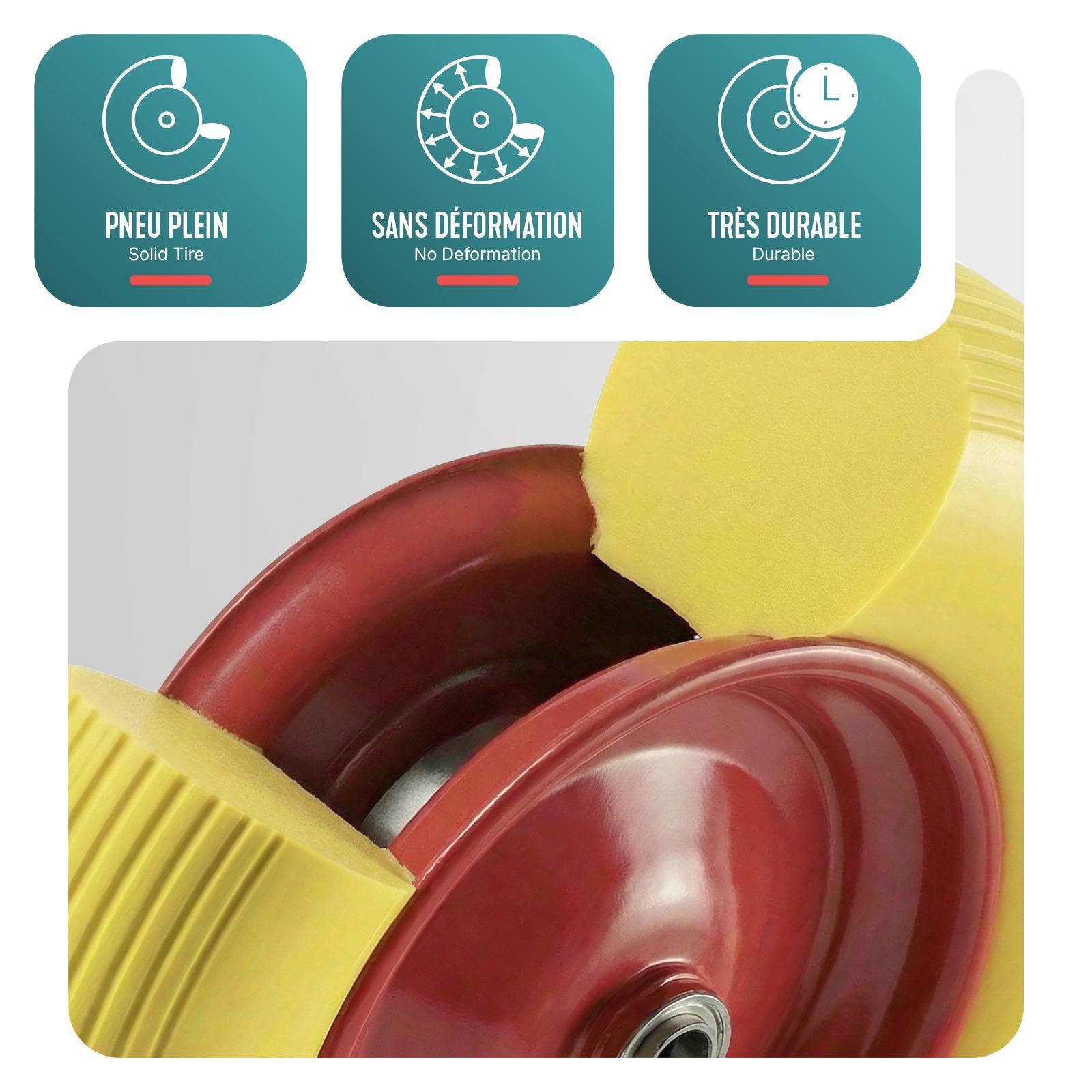 Vounot - Roue increvable 4.80/4.00-8 en PU pour brouette diable alesage 20mm 392x92 mm Jaune - Image 2