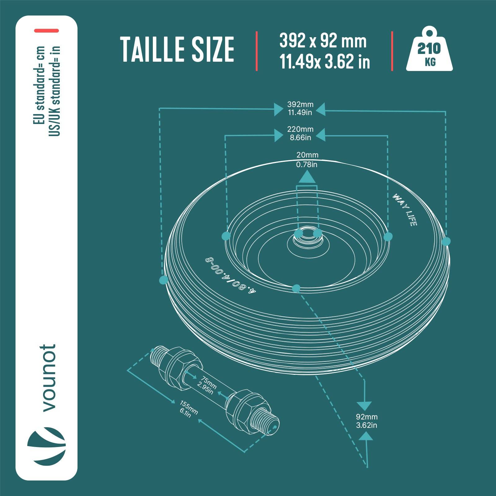 Vounot - Roue increvable 4.80/4.00-8 en PU pour brouette diable alesage 20mm 392x92 mm Jaune - Image 3